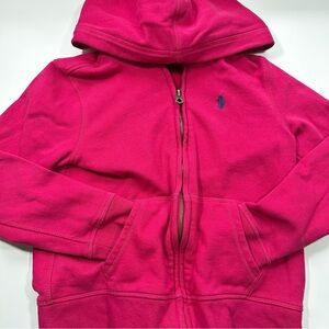 Ralph Lauren Size 8-10 Girls L Fuchsia Zip Hoodie Pony Logo Full Zip